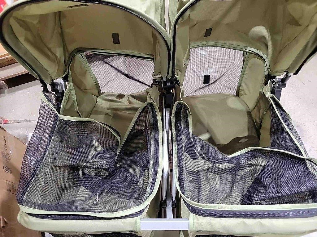 Double Pet Stroller, Foldable Stroller for 2 Dogs &amp; Cats, Two-Seater Carrier, GREEN