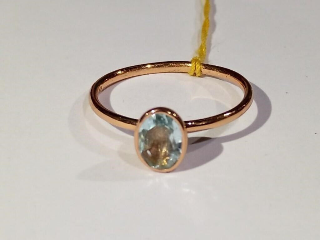 Women's Blue Topaz Ring. 18k Gold, Size 6
