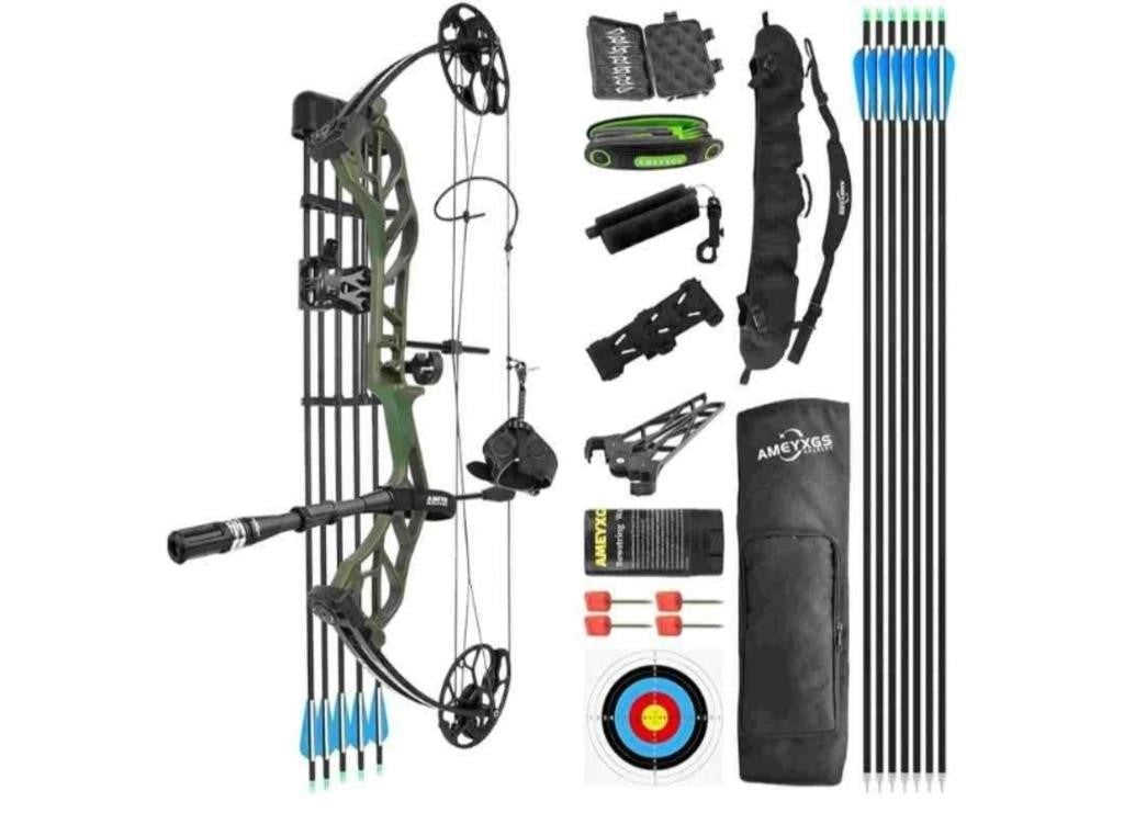 Compound Bow Kit, Made in The USA Gordon Limbs, Draw Weight 19~75 Lbs Draw Length 19~30", IBO 320FPS for RTH Archery Hunting Target Shooting Practice with Bow Accessories Green And Black
