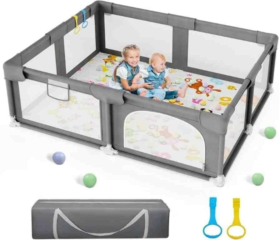 Palopalo 71"x59" Extra Large Playpen for Babies and Toddlers, Baby Activity Center with 8 Suction Cup Bases, Infants Play Pen with Gate and Soft Breathable Mesh