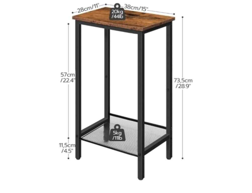 HOOBRO Tall Side Table, Industrial End Telephone Table with Adjustable Mesh Shelves