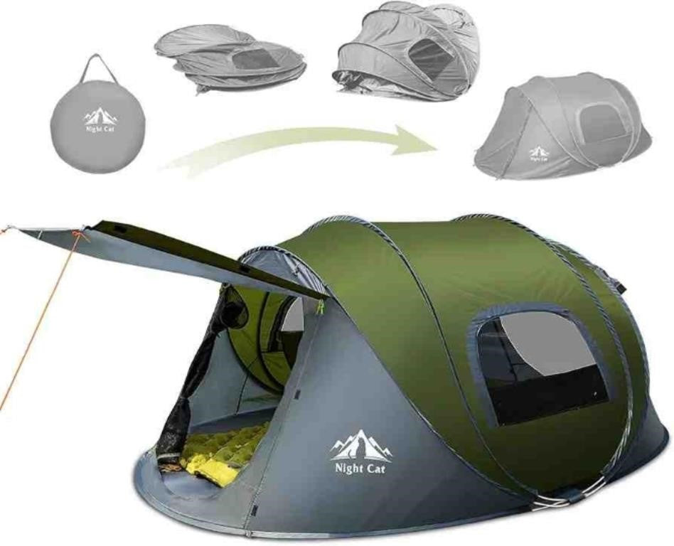 Night Cat Upgraded Pop up Tent 2-4 Persons Easy Setup in 3 Seconds Instant Camping Tent, 9.5x6.6x4 ft,