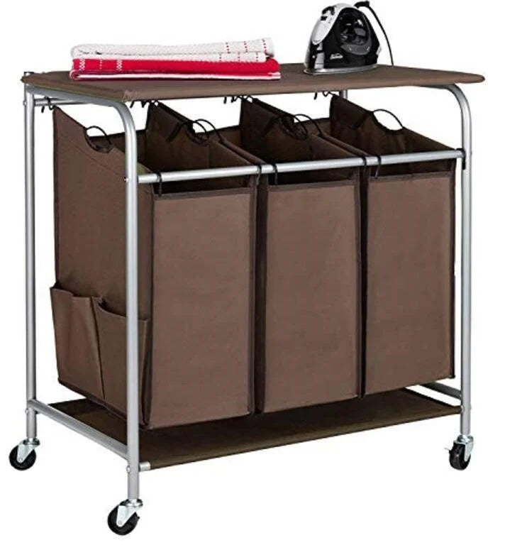 JINAMART Laundry Sorter Basket With Rolling Cart - Laundry Hamper Storage Cart With Ironing Board