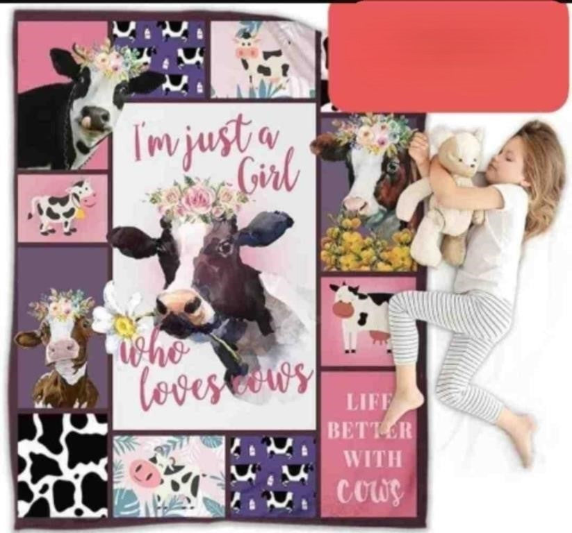 Cow Blanket Soft Cozy Pink Throw Blan