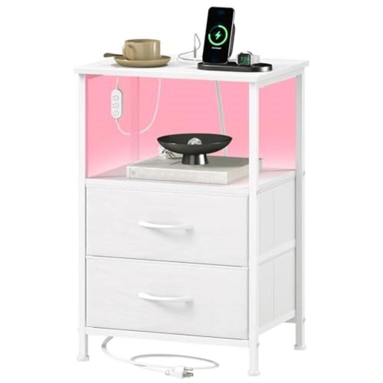 Somdot White Nightstand with 2 Fabric Drawers