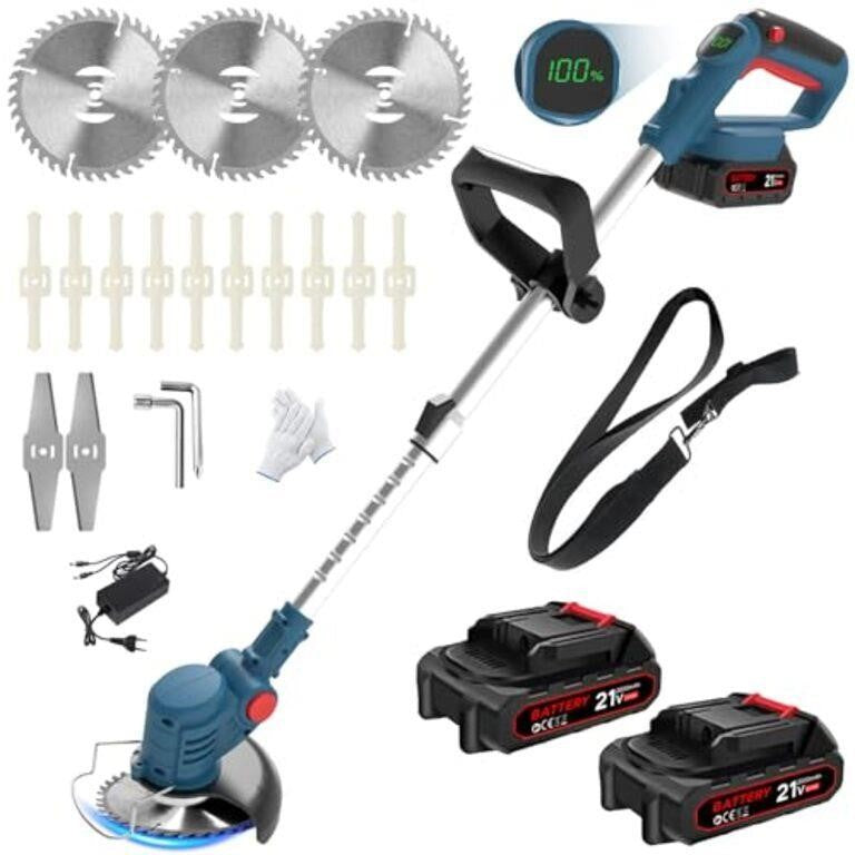 Weed Wacker with 2 X 21V Batteries, 3 in 1 Electric Grass Trimmer/Whipper Snipper/Weed Eater Edger for Lawn, Yard, 90-130cm Telescopic, 90° Adjustment Head -