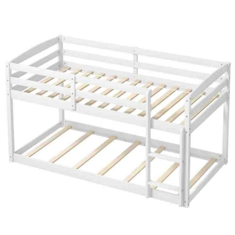 Costway Twin Size Bunk Bed with High Guardrails and Inte grated Ladder, White