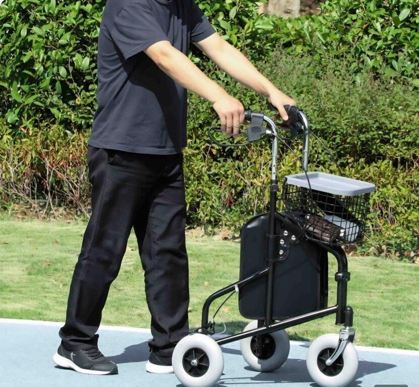 HOMCOM Upright Walker Up Rollator, Rolling Walker with Wheels, Storage Bag, Tray, Adjustable Handle Height, Black