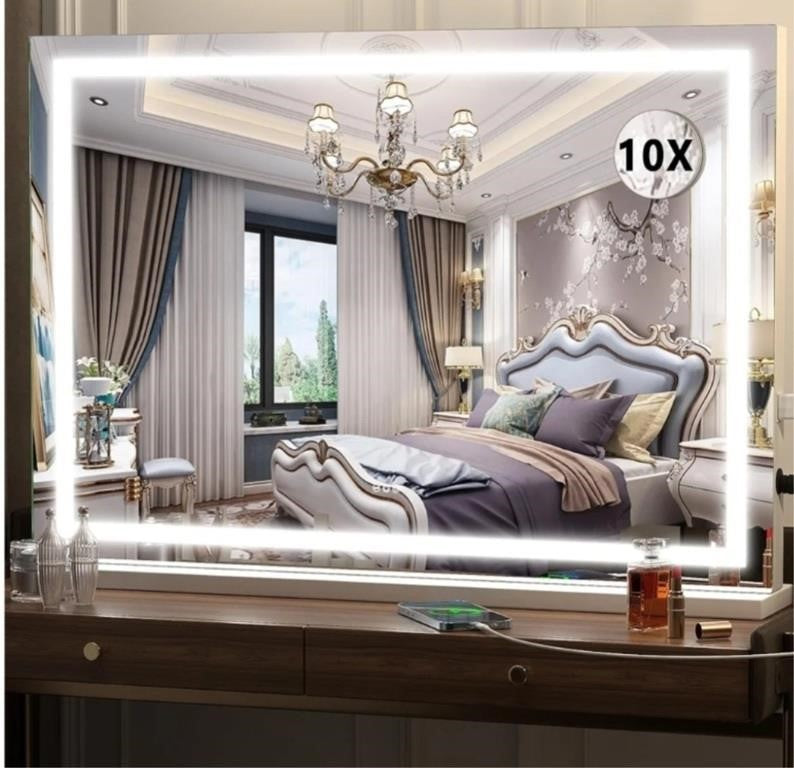 Hasipu Vanity Mirror with Lights, 32" x 22" LED Makeup Mirror, Lighted Makeup Mirror with Dimmable 3 Modes, Touch Screen Control Vanity Mirror Square White