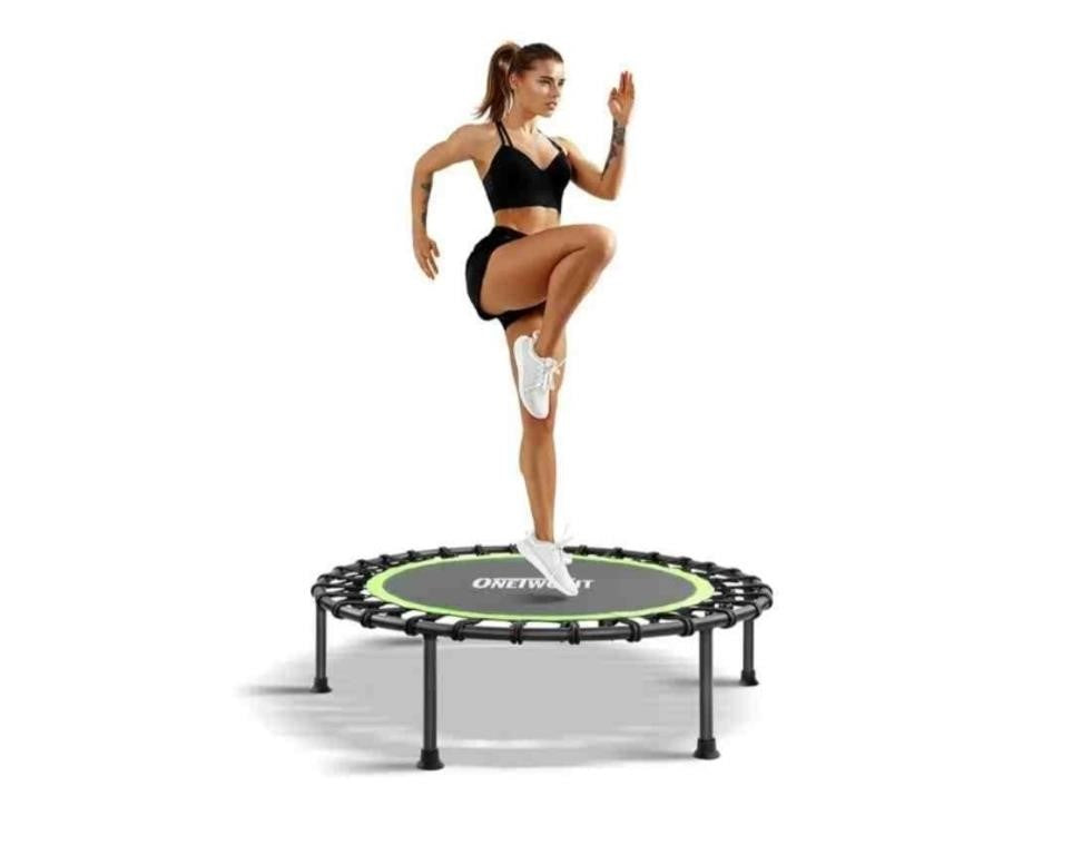 ONETWOFIT 42" Rebounder Trampoline for Adults, Silent Mini Trampoline Indoor Exercise Fitness Trampoline Bungee Rebounder Workout, Green