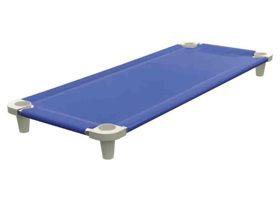 Acrimet Nap Cot for Kids, Portable Toddler Child Bed, Stackable, 52" L (Stainless Steel Tubes) (Blue Breathable Mesh Fabric - Gray Feet) (1 Pack