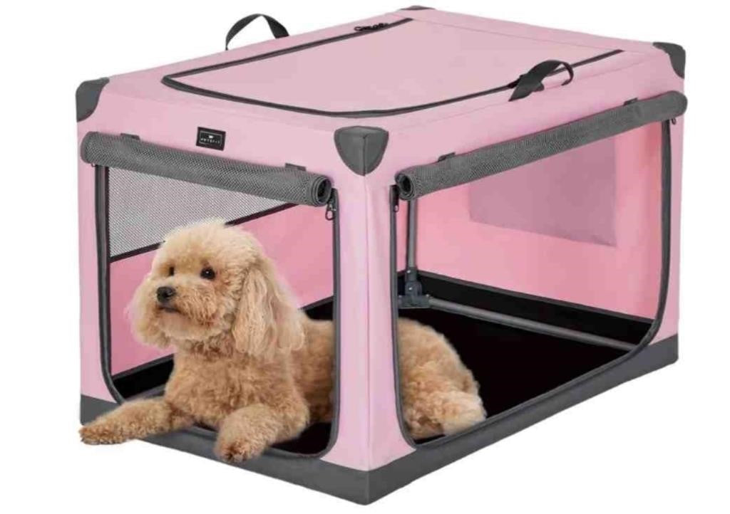 PETSFIT Portable Soft Collapsible Dog Crate, 29" X 20" X 19", Pink