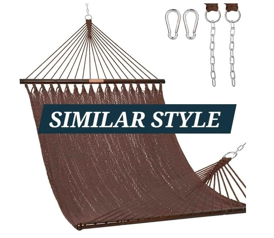 Lazy Daze Hammocks 10.5 FT Double 2 Person Caribbean Rope Hammock, Brown.