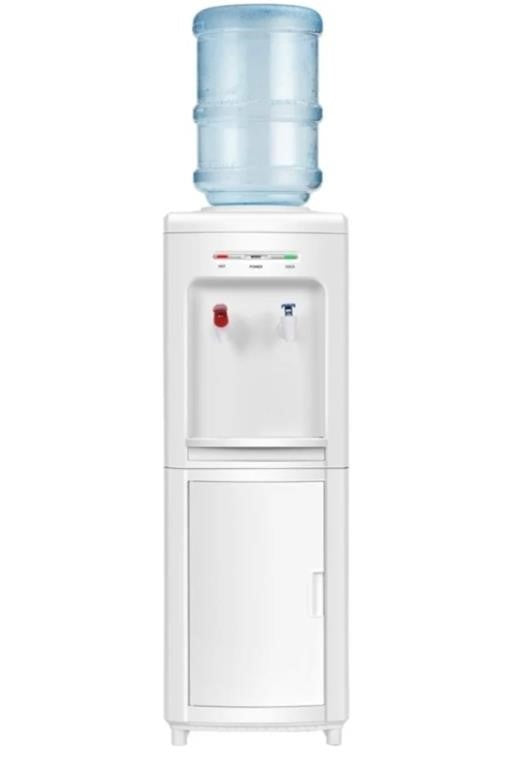 COSTWAY Top Loading Water Cooler Dispenser for 3-5 Gallon Bottle, Hot and Cold Water Cooler Dispenser with Storage Cabinet, White