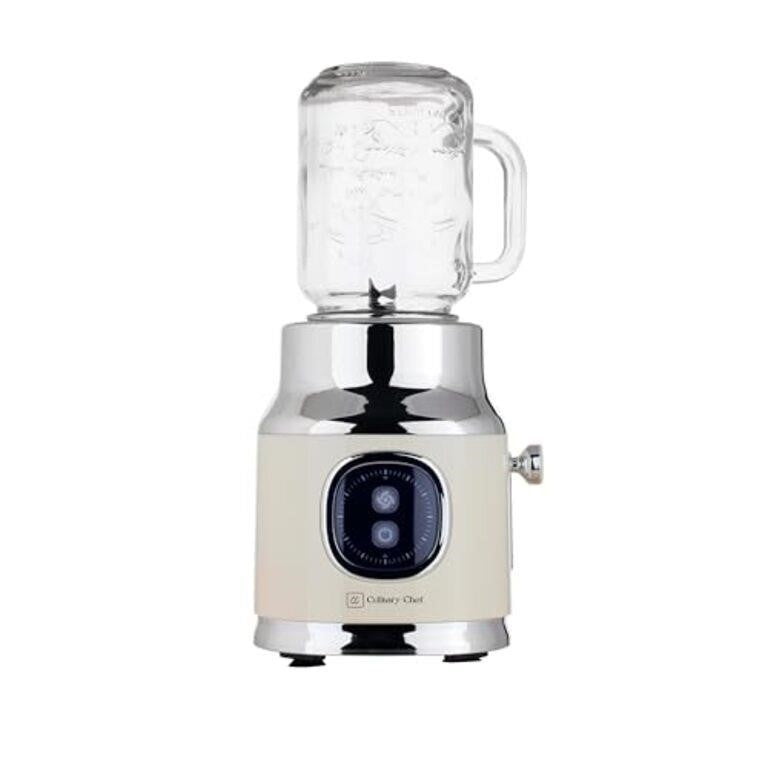 CULINARY CHEF Retro Smoothie Maker Blender with Mason Jar, Perfect for Shakes and Smoothies, 300-Watt, Cream