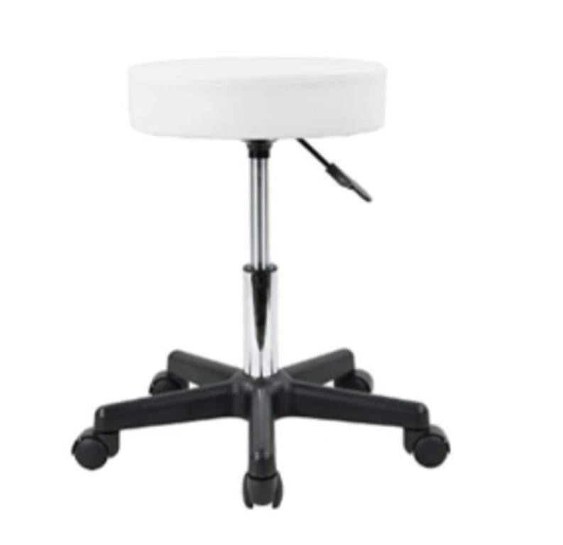 KKTONER Round Rolling Stool PU Leather Height Adjustable Swivel Drafting Work SPA Medical Salon Stools Chair with Wheels (White)