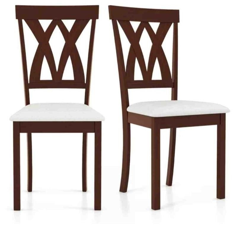 Giantex Wood Dining Chair Set of 2, Wooden Kitchen Chairs with Upholstered Seat, Rubber Wood