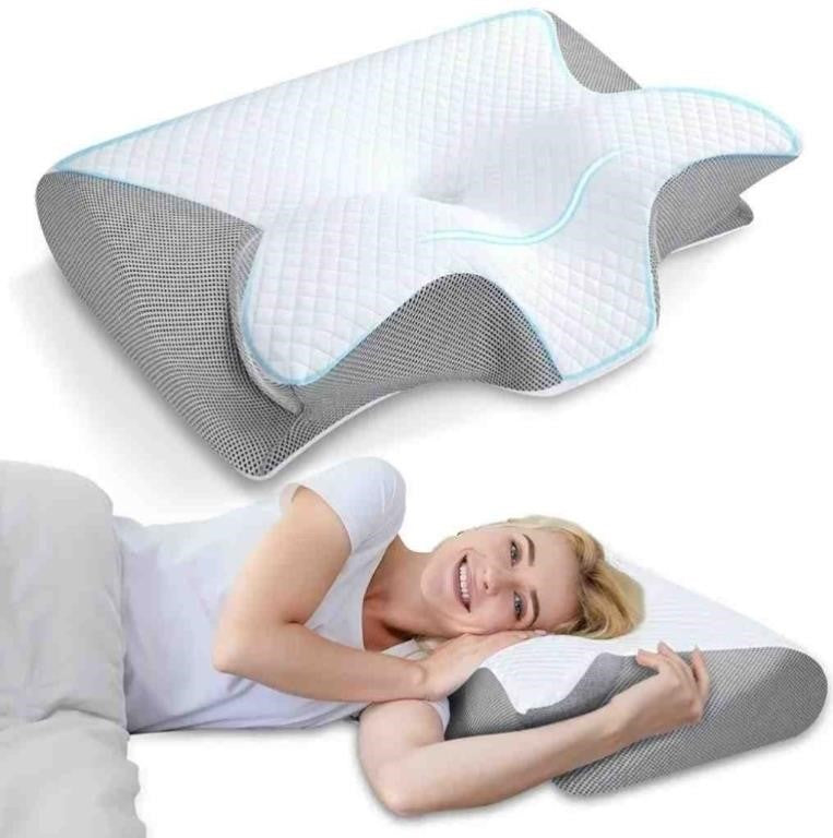 HOMCA Memory Foam Pillow, 2 in 1 Cervical Pillow for Neck Pain Relief, Ergonomic Neck Support Pillows for Side Back Stomach Sleepers with Breathable Pillowcase