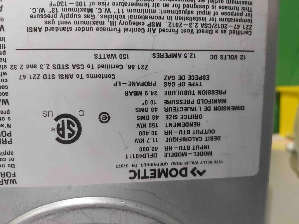 Dometic 40,000 BTU Large Door Furnace, #DFLD40111