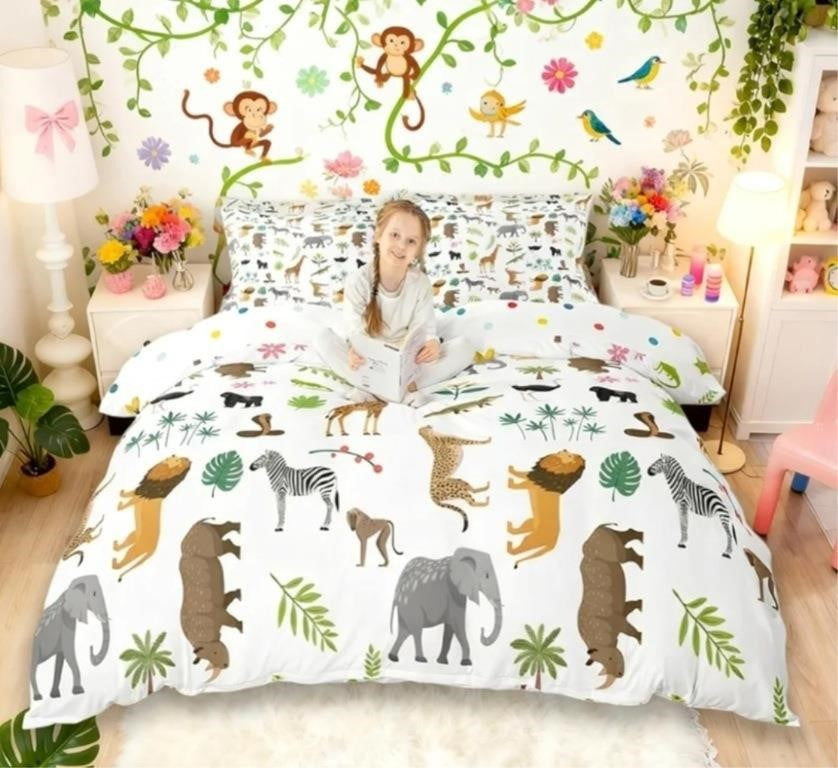 Erosebridal Lion Comforter Cover Zebra Elephant Alligator Giraffe Bedding Set for Kids Boys Teens