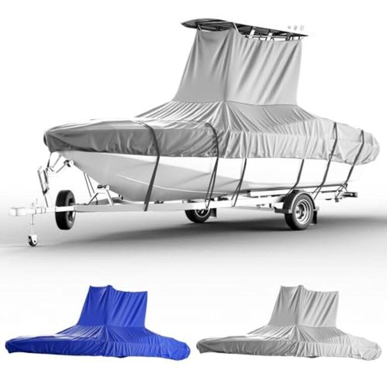 KEMIMOTO Heavy Duty 600D Oxford T-Top Boat Cover with PU Coating, Waterproof & Tear-Resistant for Center Console Boats, Fits 26-28 ft Length, Beam Width up to 116", Grey