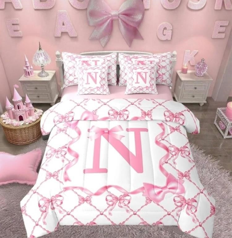 Erosebridal 7Pcs Pink N Aesthetic Comforter Set, Initial N