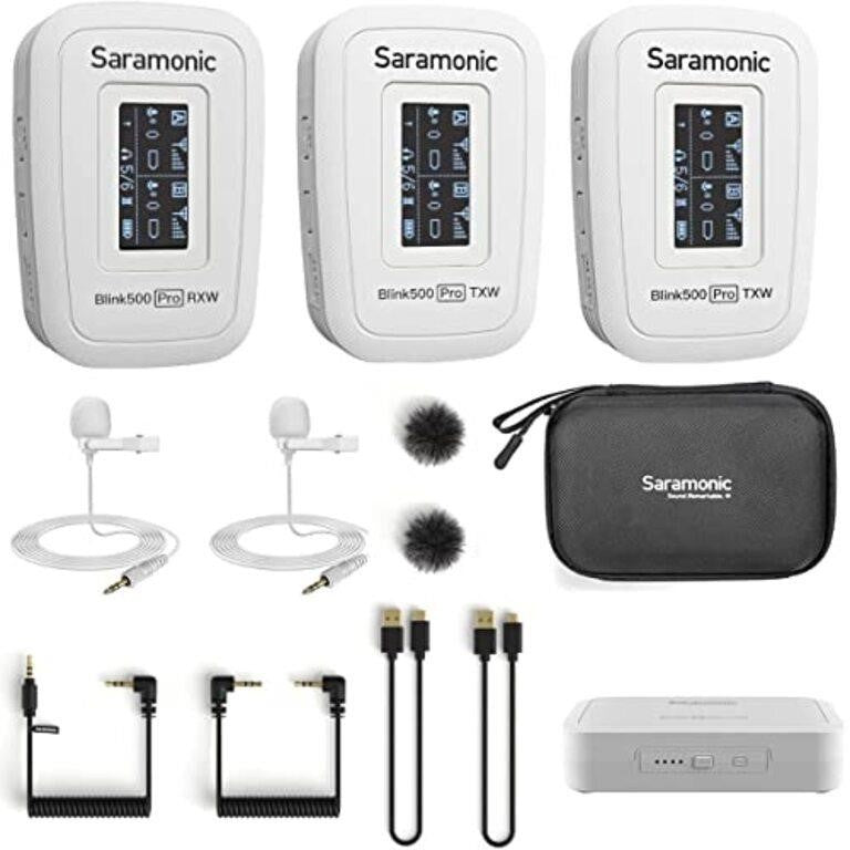 Saramonic Snow White Advanced 2.4 GHz 2-Person Wireless Clip-On Microphone System with Lavaliers for Cameras, Mobile, Blink 500 Pro B2 Snow White, #BLINK500PROB2W