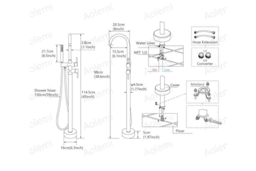 Aolemi Floor Mount Freestanding Bathtub