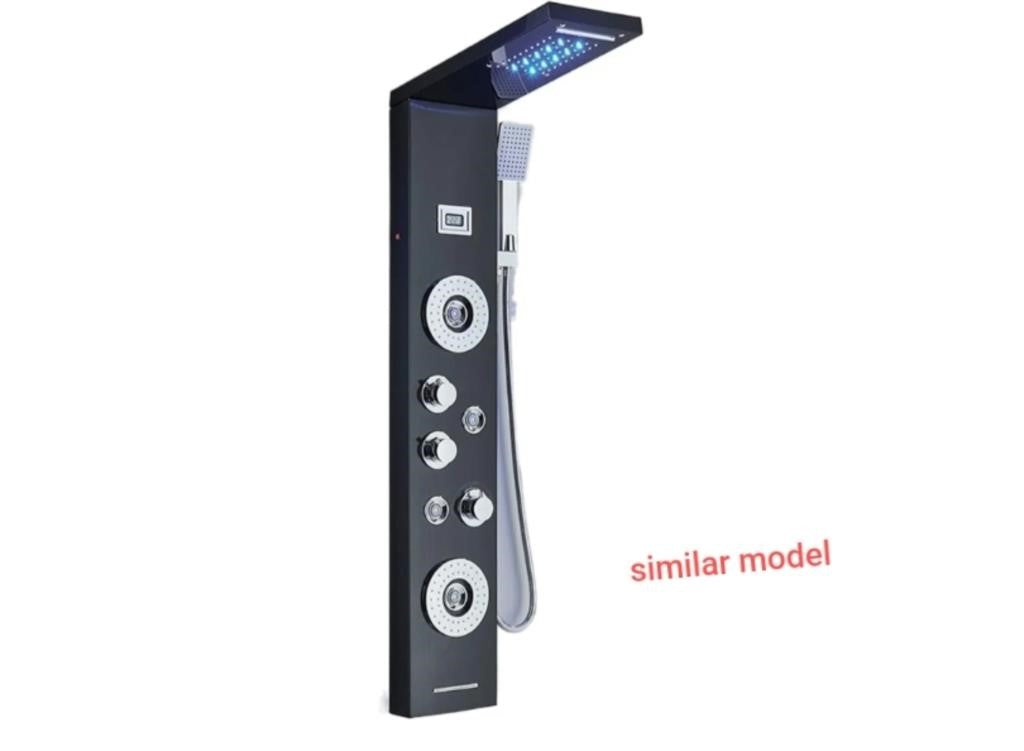 Black Powerful Shower Panel Waterfall Rain Shower, Tower,Black, 114cm