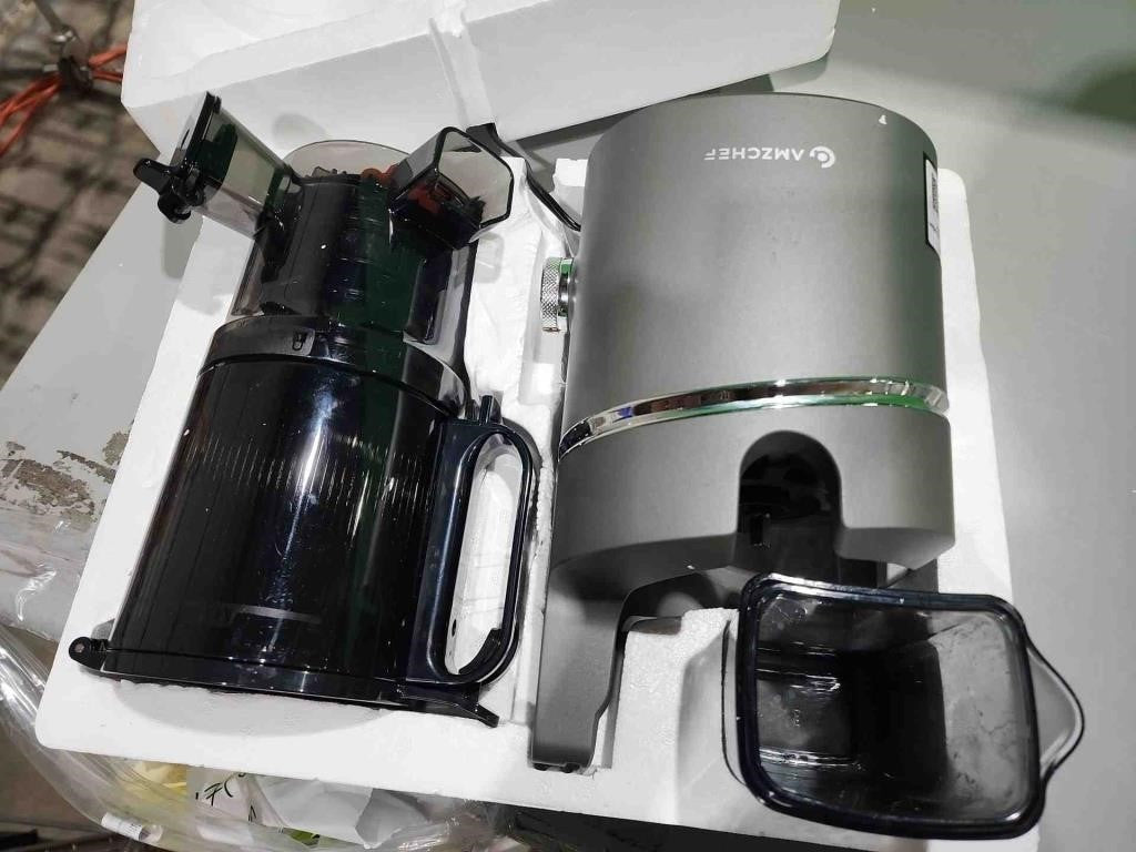 MZCHEF Cold Press Juicer, 5.8" Self-Feeding Juicer Machines for Whole Vegetable & Fruit, Masticating Juice Easy to Clean, High Juice Yield, Large Auger, Triple Strainers - Gray -