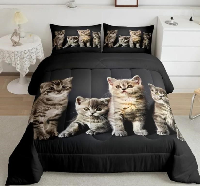 Feelyou Cat Comforter Girls Kids Pet Cats Pattern Comforter Set