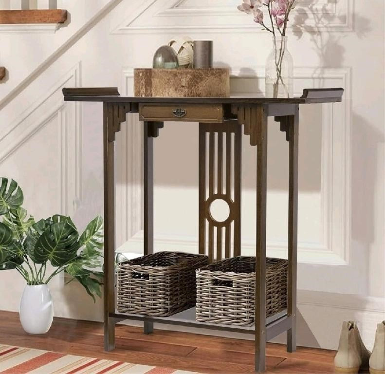 Console Table, 2 Tier Rustic Tall Long Desk with Drawer 32"
