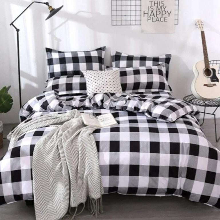 Erosebridal Farmhouse Buffalo Checked Bedding Set Black Gray White Plaid Comforter Cover Twin