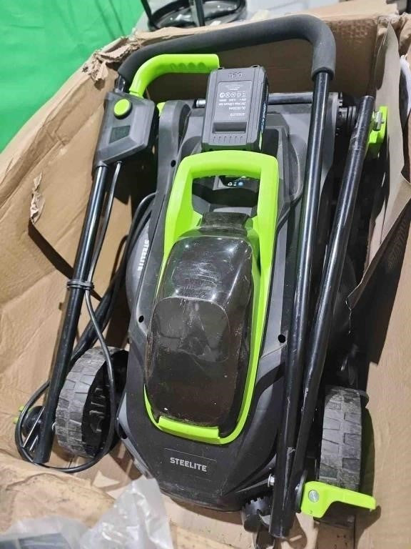 STEELITE 13-Inch Cordless Lawn Mower, 21V 4.0Ah Electric Mower with Brushless Motor, 5-Position Height Adjustment, Lightweight, 8-Gallon Grass Bag, Battery & Charger Included