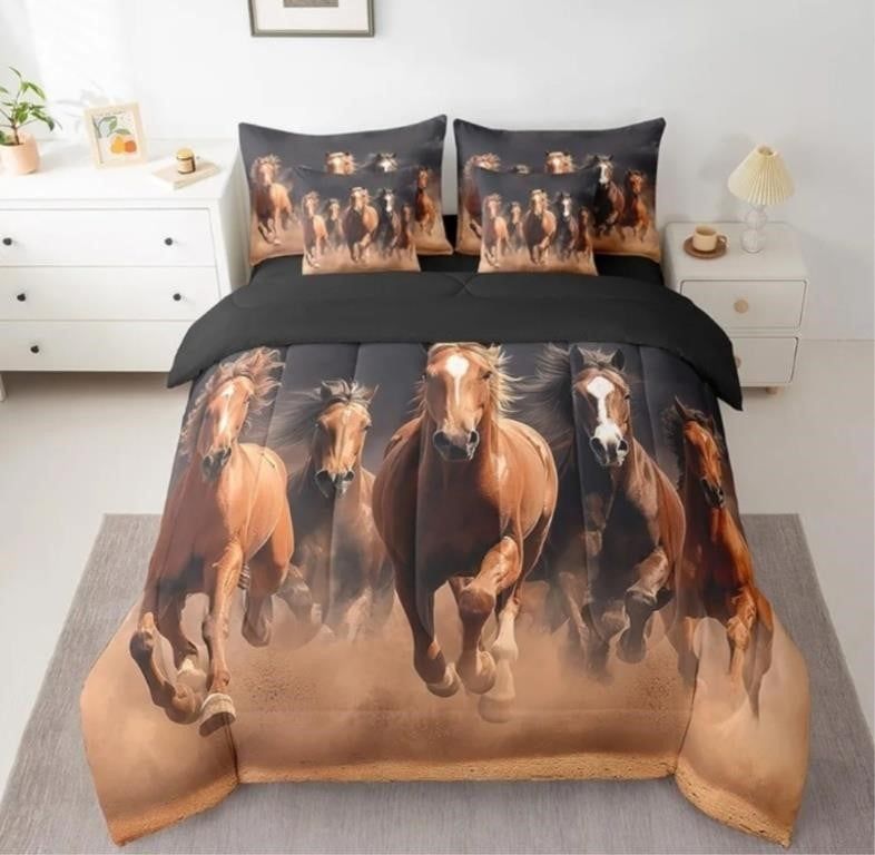 Feelyou Horse Comforter Set with Sheets Queen, Brown Horse 7 Pieces Bedding Set