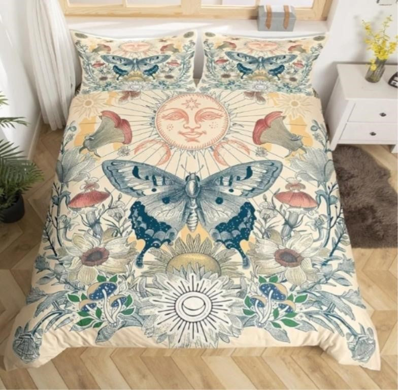 Erosebridal Hippie Butterfly Duvet Cover Queen Sun and Moon Bedding Set