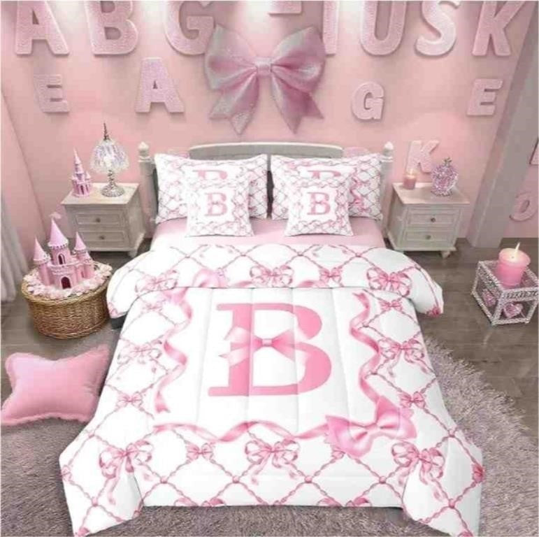 Erosebridal 7Pcs Bow Gifts Preppy Bed in A Bag Twin Size Aesthetic Letter B