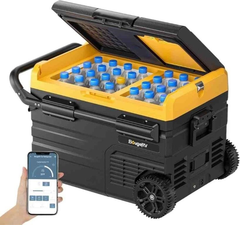 BougeRV 12 Volt Car Refrigerator Dual Zone, Portable Freezer Fridge APP Control, 37 Quart (35L) Compressor Freezer Fridge 12V/24V DC 110~240V AC, -4?-68?, CR35