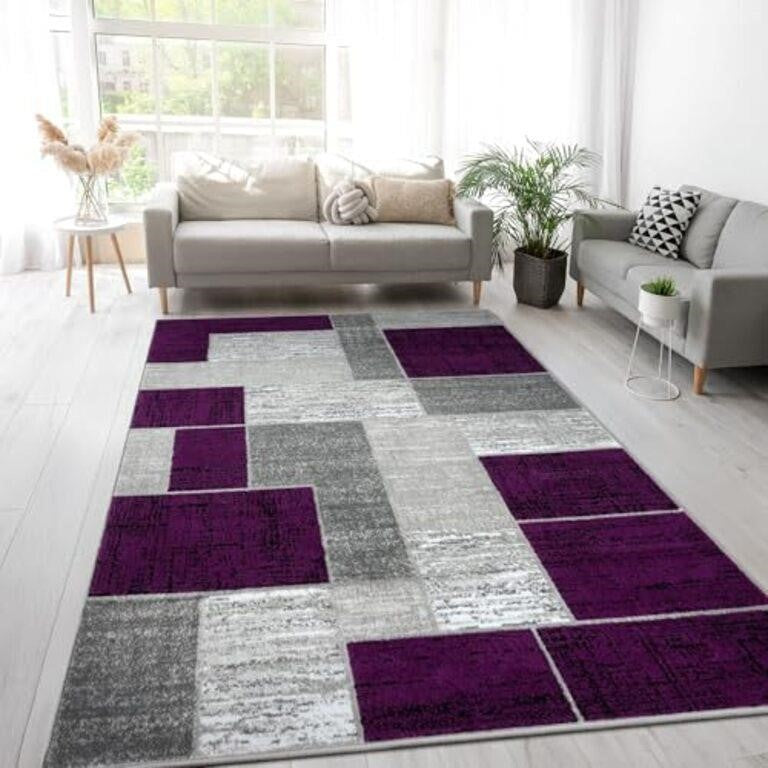 L'Baiet Verena Geometric Area Rug Purple Grey 5' x 7' Medium Area Rugs