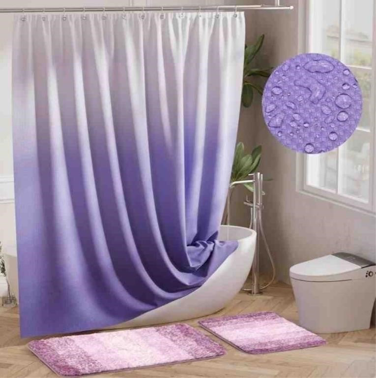 15 Pcs Shower Curtain Set Purple Bathroom Sets