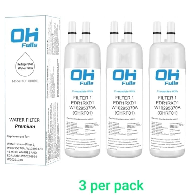 Refrigerator Water Filter 1, Compatible with Whirlpool W10295370A, W10295370, Kenmore 46-9930, Kenmore 46-9081 and EDR1RXD1 Water Filter, 3 Pack Model:OHRF01,3 Per Pac