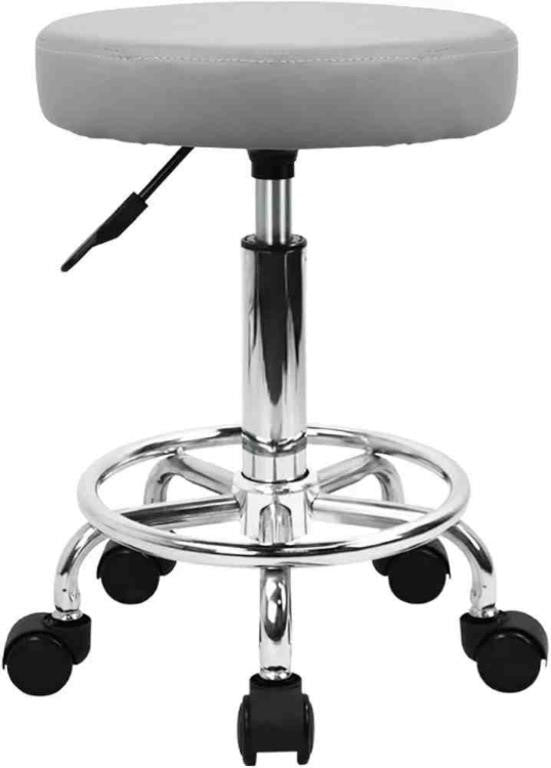 KKTONER PU Leather Round Rolling Stool with Foot Rest Swivel Height Adjustment Spa Drafting Salon Tattoo Work Office Massage Stools Task Chair (Grey)