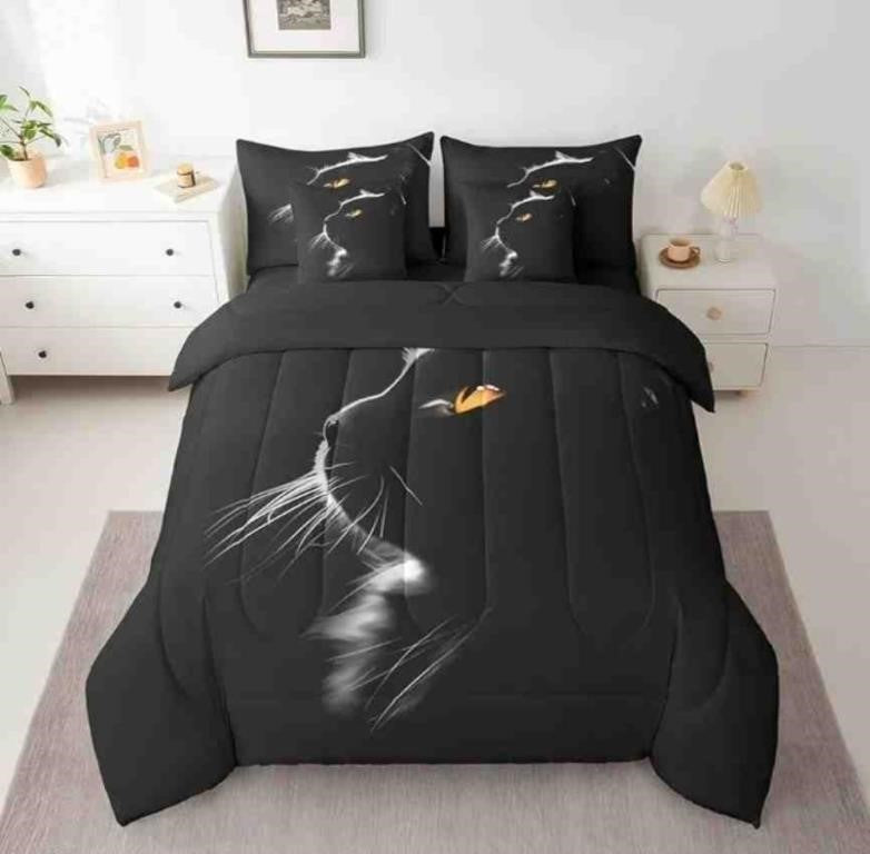 Erosebridal Black Cat Comforter Set 7 Piece Bed in a Bag Twin