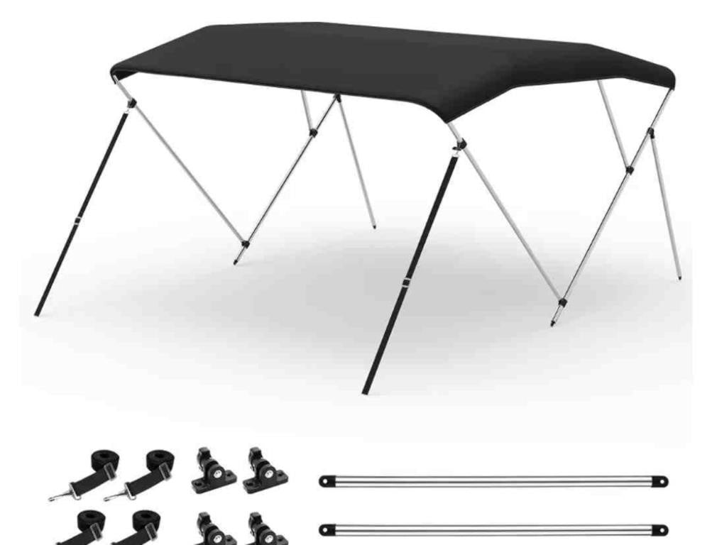 Tops for Boats, Heavy Duty 3/4 Bow Boat Bimini Top, BIMINI (Midnight Black).