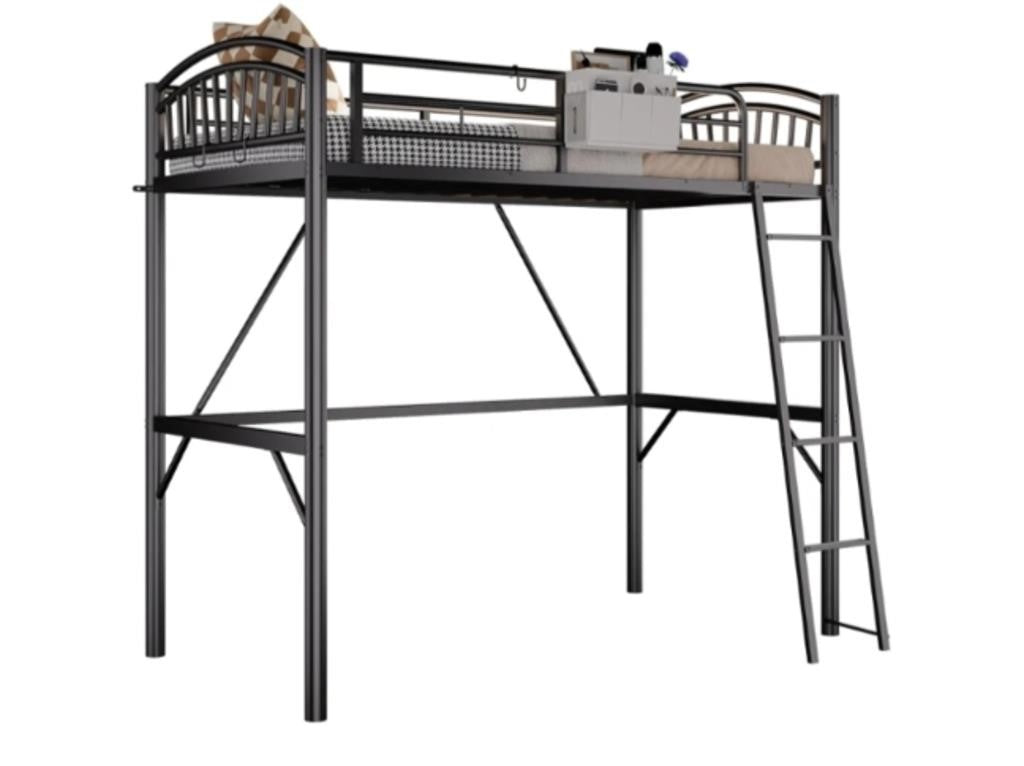 Decofy Metal Loft Bed Twin Size, Twin Loft Bed with Bedside Caddy