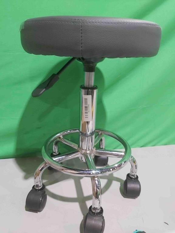 KKTONER PU Leather Round Rolling Stool with Foot Rest Swivel Height Adjustment Spa Drafting Salon Tattoo Work Office Massage Stools Task Chair (Grey)