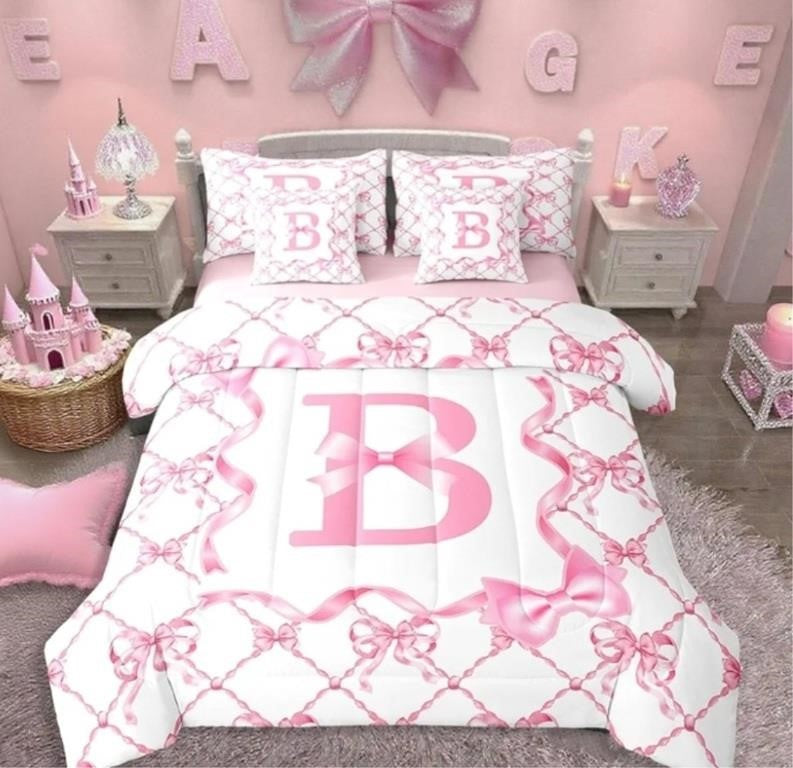 Erosebridal 7Pcs Bow Gifts Preppy Bed, Full Size, Letter B