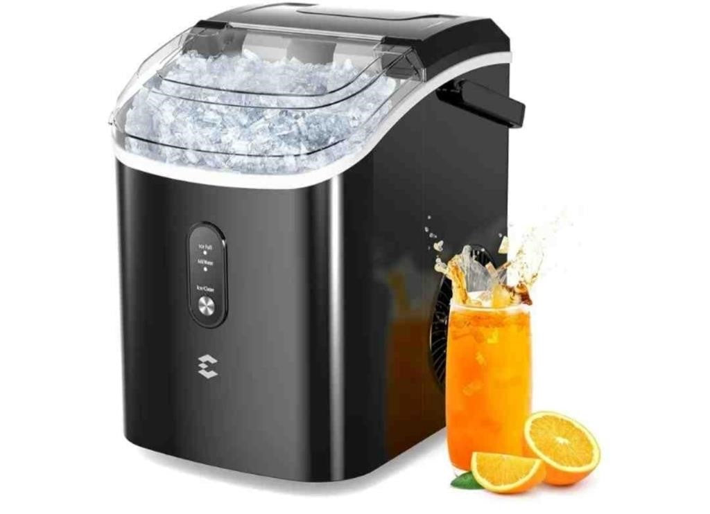 Nugget Ice Maker Countertop, Pellet Crushed Chewble Ice Cubes, 33LBS/24H, Compact Self-Cleaning Machine with Ice Bags for Home, Kitchen, RV, Camping Model:N280G, Black