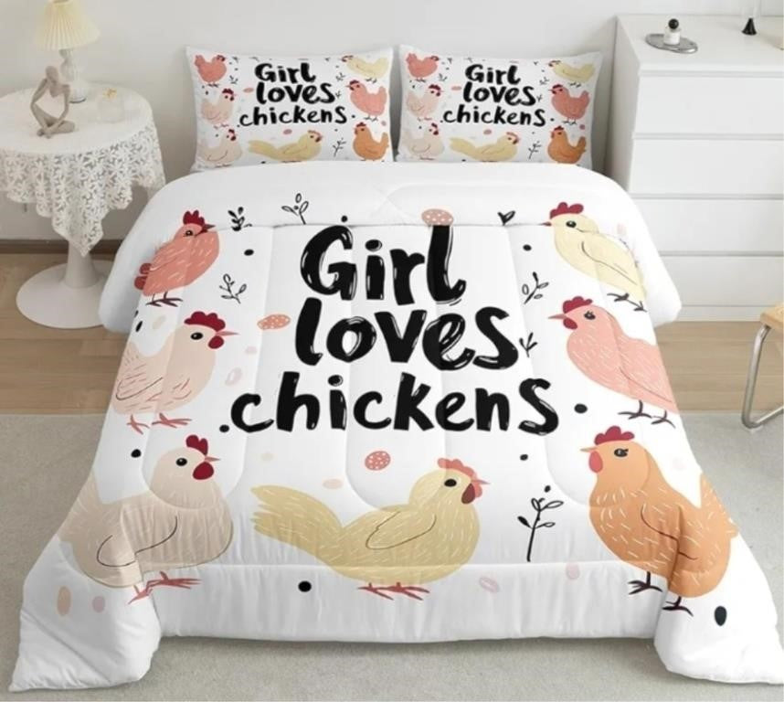 Feelyou Coloful Chicken Comforter Set Queen Size Kids Farm Animal Bedding Set
