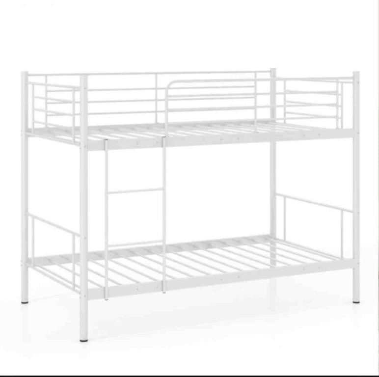 Metal Bunk Bed With Ladder and Full- Leng